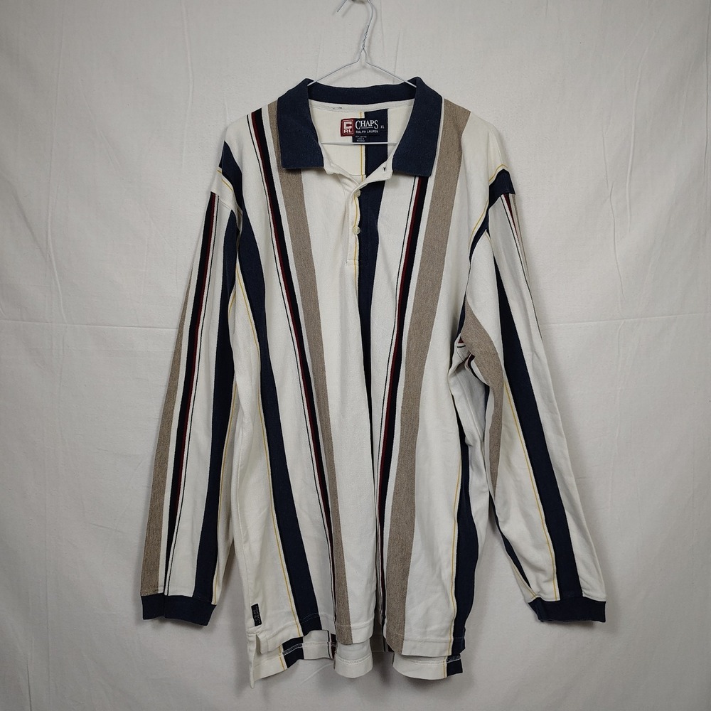 Vintage 90s Chaps Ralph Lauren Mens XL Distressed Striped Color Block Polo Shirt